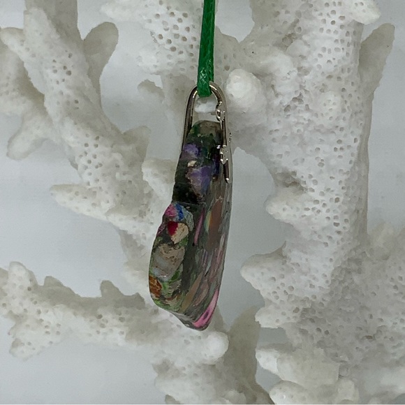 Multicolor Sea Sediment Jasper & Pyrite Heart on an Angle Pendant Agate Necklace - Picture 7 of 14